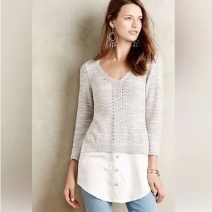 ANTHROPOLOGIE Moth Aseline Layered Mixed Media Twofer Sweater Top, Size Small